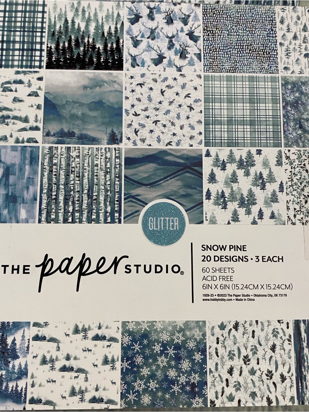 NEW The Paper Studio Snow Pine Glitter Decorative Paper Pad - Blue/Green